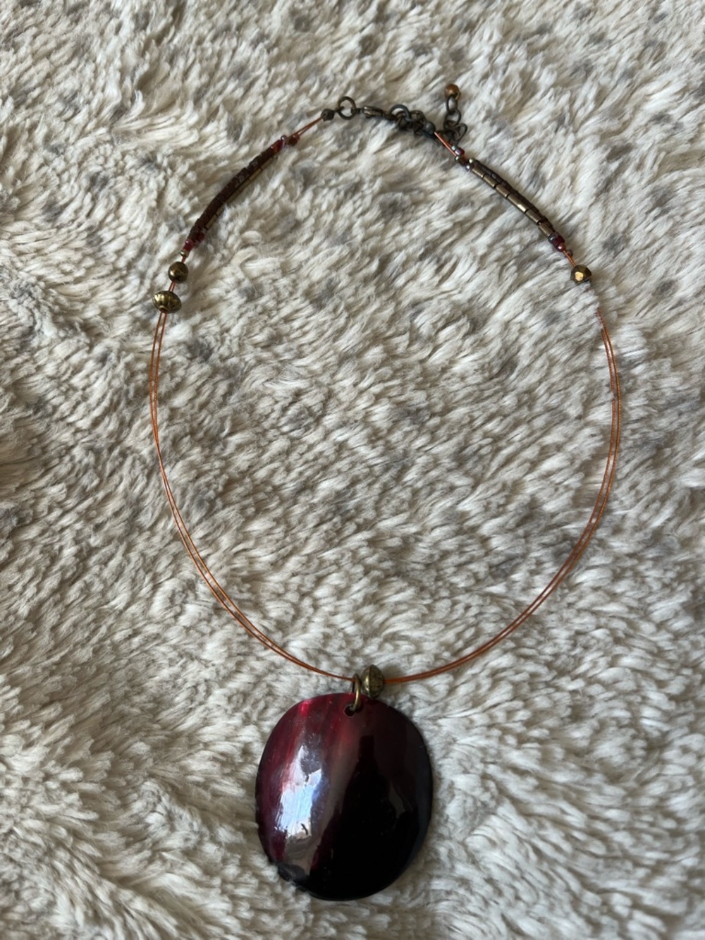 Handcrafted Burgundy Shell Pendant Necklace - Women Jewelry